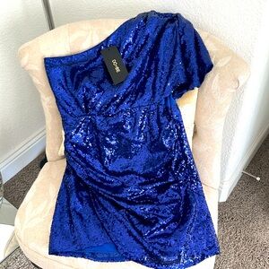 DO+BE impeccable Pig Blue Sequin One Shoulder Dress NWT Size Large
